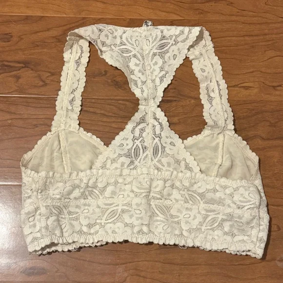 FREE PEOPLE Galloon Lace Racerback Bra Bralette in White size Small - Picture 3 of 4